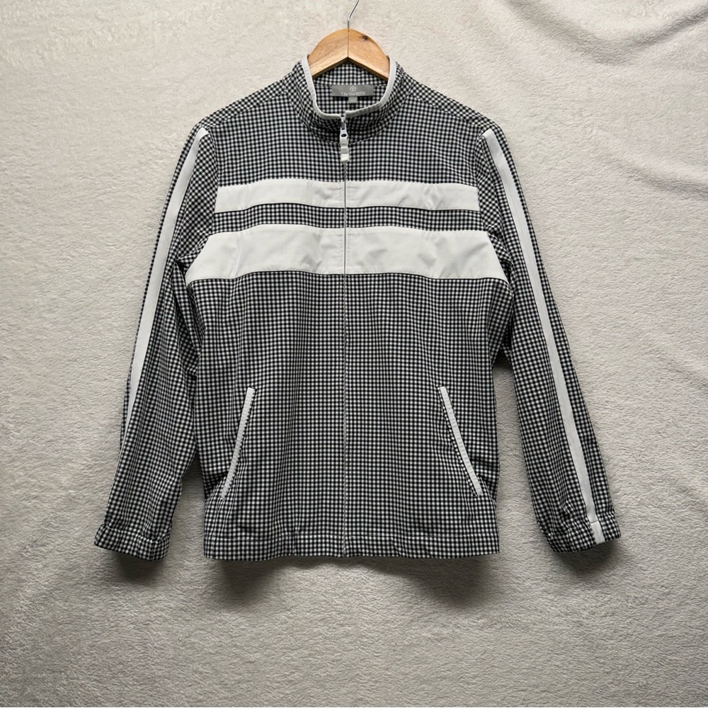 T by Talbots Checkered Print Lightweight Zip Front Jacket Black & White Size XLp
